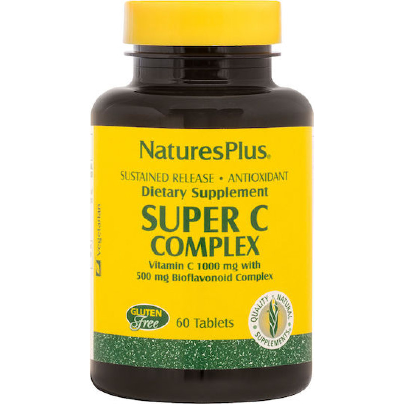 Nature's Plus Super C Complex Βιταμίνη για Ενίσχυση του Ανοσοποιητικού, τo Δέρμα & Αντιοξειδωτική δράση 1000mg 60 ταμπλέτες